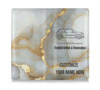 Custom Premium Leather Registration and Insurance Card Holder Personalized Men Women Truck Accessories for Driver License, Cards & Essential Documents Marble White Gold