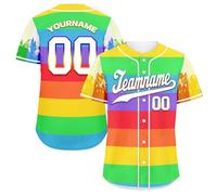 Custom Pride Baseball Jersey Personalized LGBT Softball Shirts Button Down Sport Wear for Men, Women, Boys, Girls - Embroidery/Printed Your Name, Number, Logo