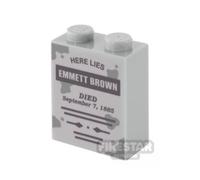 Custom Printed Brick 1x2x2 Western Time Scientist Tombstone LIGHT BLUE