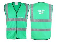 Custom Printed Medical Paramedic Green Hi Visibility Reflective Vest 6 Sizes S M L XL 2XL 3XL (FIRST AID, XL)
