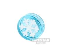 Custom Printed Round Tile 1x1 Snowflake TRANS LIGHT BLUE