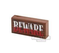 Custom Printed Tile 1x2 Beware Sign REDDISH BROWN