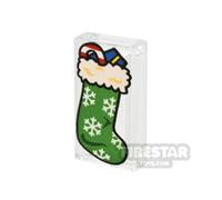 Custom Printed Tile 1x2 Christmas Stocking Green TRANS CLEAR