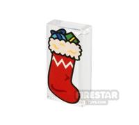 Custom Printed Tile 1x2 Christmas Stocking Red TRANS CLEAR