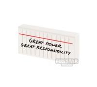 Custom Printed Tile 1x2 SH Great Power Great Responsibility Note WHITE