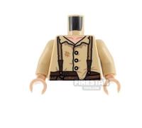 Custom Printed Torso Tattered Shirt with Suspenders and Belt TAN
