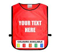 Custom Printed With Your Text Red Tabard, Unisex Adult One Size Fits All, Available In Five Different Bright Colours