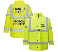 Custom Printed Yellow/Orange Bespoke Printed Hi-Vis Safety traffic Jacket Hi -Viz Visibility Supplied by Simply Hi Vis Clothing UK.
