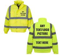 Custom Printed Yoko Premium Yellow Hi Vis Safety Bomber Jacket, Reflective High Viz Waterproof Coat Ideal For Security Or Events, By Brookhivis (UK, Alpha, M, Regular, Regular, Standard, Yellow)