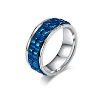 Custom Promise Rings, the Silver Ring Blue Stainless Steel Size T 1/2 8mm Rotatable with Gears Engraved Gifts for Women Wedding Jewelry