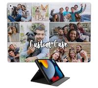 Custom PU Leather Case for iPad 9th/8th/7th Gen (10.2",2021/2020/2019) - Personalized Multi Photo Collage Picture Text Flip Folio Smart Cover with Kickstand - Soft TPU Shockproof Back