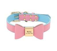 Custom PU Leather Dog Collar Soft Bowknot Pet Collar Engraved Name Necklace Anti-lost(Red 5,M)