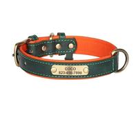 Custom PU Leather Pitbull Shiba Inu Labrador Bulldog Collars Outdoor Training Personalised ID Tag Dog Collars,Green,L