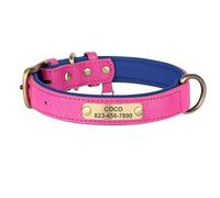 Custom PU Leather Pitbull Shiba Inu Labrador Bulldog Collars Outdoor Training Personalised ID Tag Dog Collars,Rose,M