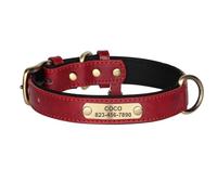 Custom PU Leather Pitbull Shiba Inu Labrador Bulldog Collars Outdoor Training Personalised ID Tag Dog Collars,Red,XS