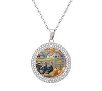 Custom Pumpkin Autumn Leaves Picture Necklace Personalized Circle Chain Pendant Gold/Silver Photo Dog Tag Keepsake Necklaces Hip Hop Memorial Jewelry Gifts for Men Women, One size, Titanium Steel