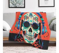 Custom Punk Rock Earphones Skull Flannel Fleece Throw Blanket 60x80 Inch Soft Cozy Throws for Couch Sofa Bed Farmhouse Blankets Comfort Decorative Bedtime Blanket Lightweight All Season Easy C