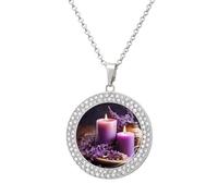 Custom Purple Lavender with Candles Picture Necklace Personalized Circle Chain Pendant Gold/Silver Photo Dog Tag Keepsake Necklaces Hip Hop Memorial Jewelry Gifts for Men Women, One size, Titanium