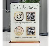 Custom QR Code Sign for Business Personalized Multi Social Media Signs Scan to Pay Payment Display Holder Acrylic Instagram Facebook Venmo Cashapp Zelle Logo Plaque Stand Beauty Salon Decor (Clear)