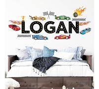 Custom Race Car Wall Decal - Personalized Name Sticker - Boys Room Decor - Kids Nursery Wall Decal.