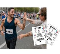 Custom Race Day Temporary Tattoos - Personalised Running & Marathon Tattoos - Charity Logos, Bib Numbers & Support Messages - For Runners & Supporters - Fast Dispatch (3 Sheets)