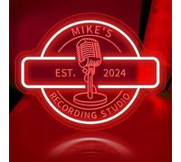Custom Recording Studio Neon Sign, Personalized Live Music LED Neon Light, Dimmable Recording Room Decor, Microphone Sign,Gift for Podcast, Stylish Recording Décor