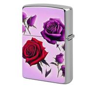 Custom Red and Purple Roses Lighter Case Personalized Metal Lighter Cover Holder Reusable Shockproof Protective Lighters Without Insert Gift for Men Women Dad Husband