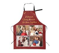 Custom Red Aprons with Photos/Name for Teens Adults Men Women, Personalised Adjustable Waterproof Apron with Pockets for Chef Cooking Kitchen Baking Painting Hair Stylist, Gifts for Mum Dad Friends