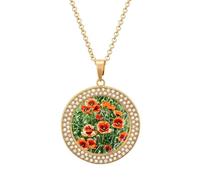 Custom Red Flowers Leaves Picture Necklace Personalized Circle Chain Pendant Gold/Silver Photo Dog Tag Keepsake Necklaces Hip Hop Memorial Jewelry Gifts for Men Women, One size, Titanium Steel