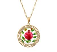 Custom Red Fruit Picture Necklace Personalized Circle Chain Pendant Gold/Silver Photo Dog Tag Keepsake Necklaces Hip Hop Memorial Jewelry Gifts for Men Women, One size, Titanium Steel, Rhinestone