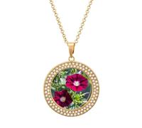 Custom Red Geraniums Picture Necklace Personalized Circle Chain Pendant Gold/Silver Photo Dog Tag Keepsake Necklaces Hip Hop Memorial Jewelry Gifts for Men Women, One size, Titanium Steel, Rhinestone