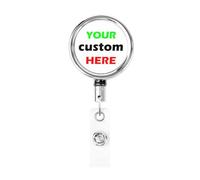 Custom Retractable Badge Holder, Personalized Badge Coil with Clip Customized Heavy Duty Metal Tag Key Card Holder for Medical Nurse Employee Office Home
