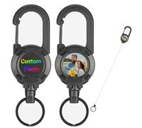 Custom Retractable Keychain Heavy Duty Multitool Carabiner Badge Holder Personalized Photo Logo Text Clip Id Holder with Stainless Steel Cord for Outdoor Camping Tactical (Black)