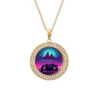 Custom Retrowave Pictures Picture Necklace Personalized Circle Chain Pendant Gold/Silver Photo Dog Tag Keepsake Necklaces Hip Hop Memorial Jewelry Gifts for Men Women, One size, Titanium Steel