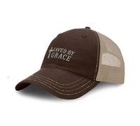 Custom Richardson Soft Mesh Cap Hat Embroidered Saved by Grace Jesus Christian Religious Cotton, Brown Khaki Design Only, One size