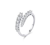Custom Rings Wedding Ring Sterling Silver S925 1.6mm Cubic-Zirconia Double Row Zircon Open Ring Size N 1/2 Gifts for Ladies Mother Premium