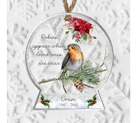Custom Robins "Loved Ones Are Near" Christmas Tree Bauble - Personalised Memorial Ornament Decoration for Grief Keepsakes in 4 Colours - Family Loss Gift (Grey)