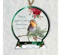 Custom Robins "Loved Ones Are Near" Christmas Tree Bauble - Personalised Memorial Ornament Decoration for Grief Keepsakes in 4 Colours - Family Loss Gift (Green)