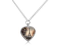 Custom Romantic Paris Eiffel Tower Urn Necklaces for Ashes Memorial Pet Necklace with Filling Kit Adjustable 27.6" Chain Funerary Cremation Jewelry Keepsake Heart Pendant for Beloved Dogs & Cats