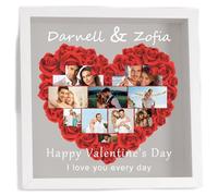 Custom Rose Flower Shadow Box With Photo & Text Personalized Heart Flower Shadow Box Picture Frame Personalized Valentine'S Day Birthday Wedding Gifts For Him Or Her (Style A)