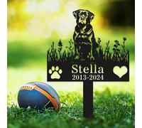 Custom Rottweiler Dog Memorial Grave Marker with Stake,Personalized Dogs Name Memorials Engraved Burial Sign,Customized Loss of Sympathy Gifts for Pet Owner,Flower Pets Headstone for Cemetery Lawn