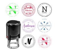 Custom Round Return Address Stamp Personalized Self-Inking Monogram Name Address Stamp Wedding Business Rubber Stamp Family Monogram Initials Design Signature Invitation Card Address Stamp, 7+ Designs