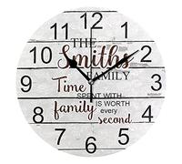 Custom Rustic Wood Style Wall Clock 10 Inch Silent Clock Personlaized Time Spent with Family Non-Ticking Battery Operated Home Modern Farmhouse Decor for Living Room, Kitchen