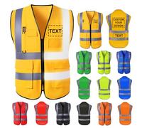 Custom Safety Vest for Men with Logo High Visibility Security Workwear 5 Pockets Zipper Vests with Reflective Strip (Yellow, XL)