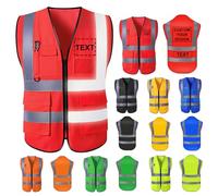 Custom Safety Vest for Men with Logo High Visibility Security Workwear 5 Pockets Zipper Vests with Reflective Strip