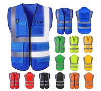 Custom Safety Vest for Men with Logo High Visibility Security Workwear 5 Pockets Zipper Vests with Reflective Strip