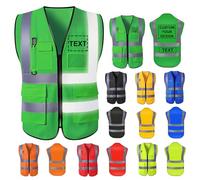 Custom Safety Vest for Men with Logo High Visibility Security Workwear 5 Pockets Zipper Vests with Reflective Strip