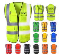 Custom Safety Vest for Men with Logo High Visibility Security Workwear 5 Pockets Zipper Vests with Reflective Strip