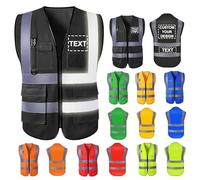 Custom Safety Vest for Men with Logo High Visibility Security Workwear 5 Pockets Zipper Vests with Reflective Strip