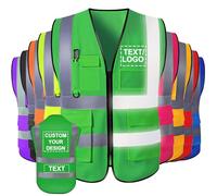 Custom Safety Vest for Men with Logo Pockets High Visibility Personalised Reflective Vests Bulk Women Construction Workwear Green
